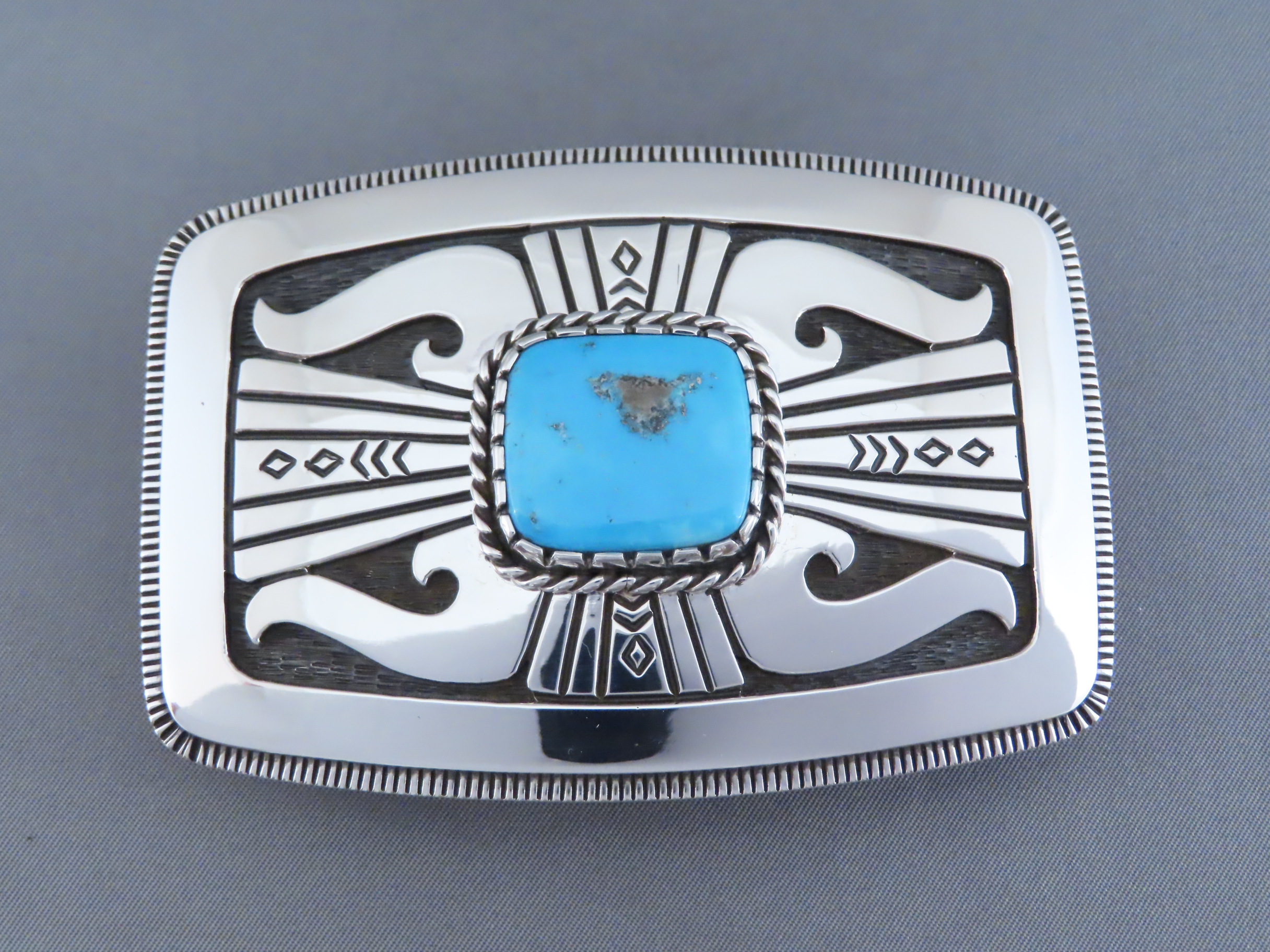 Blue Gem Turquoise Belt Buckle by Leonard Gene