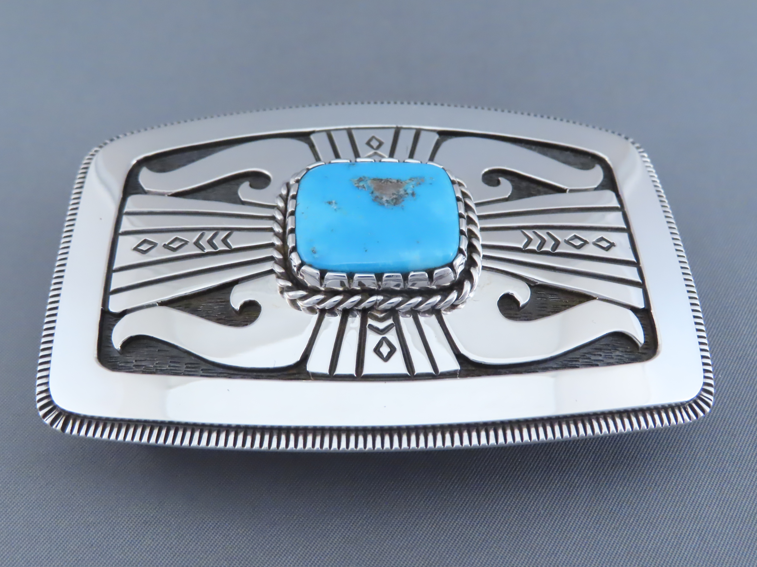 Blue Gem Turquoise Belt Buckle by Leonard Gene