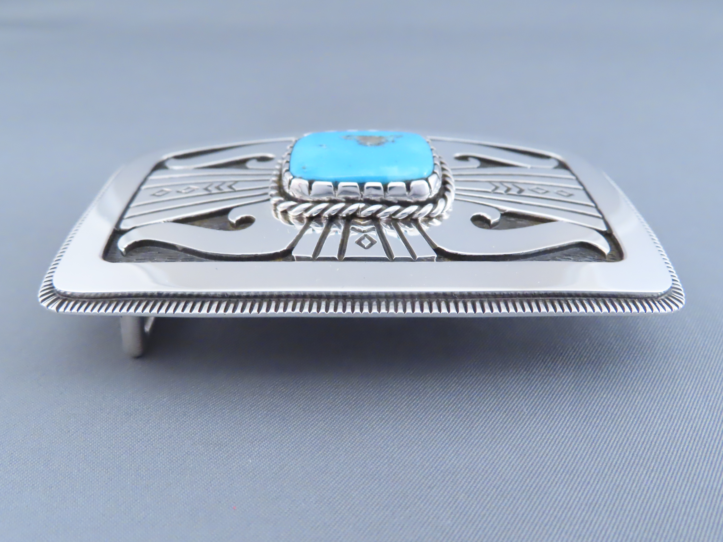 Blue Gem Turquoise Belt Buckle by Leonard Gene