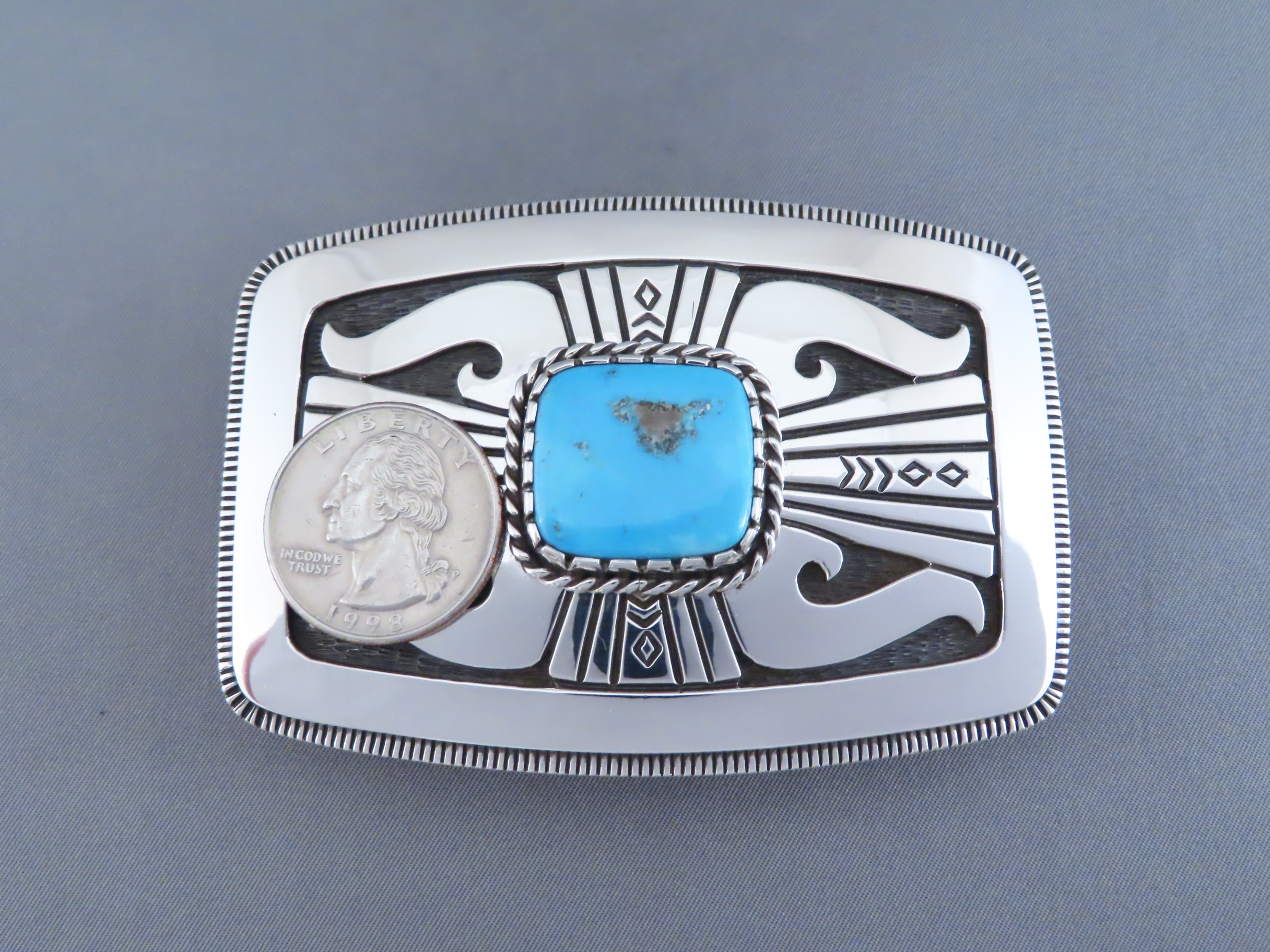 Blue Gem Turquoise Belt Buckle by Leonard Gene