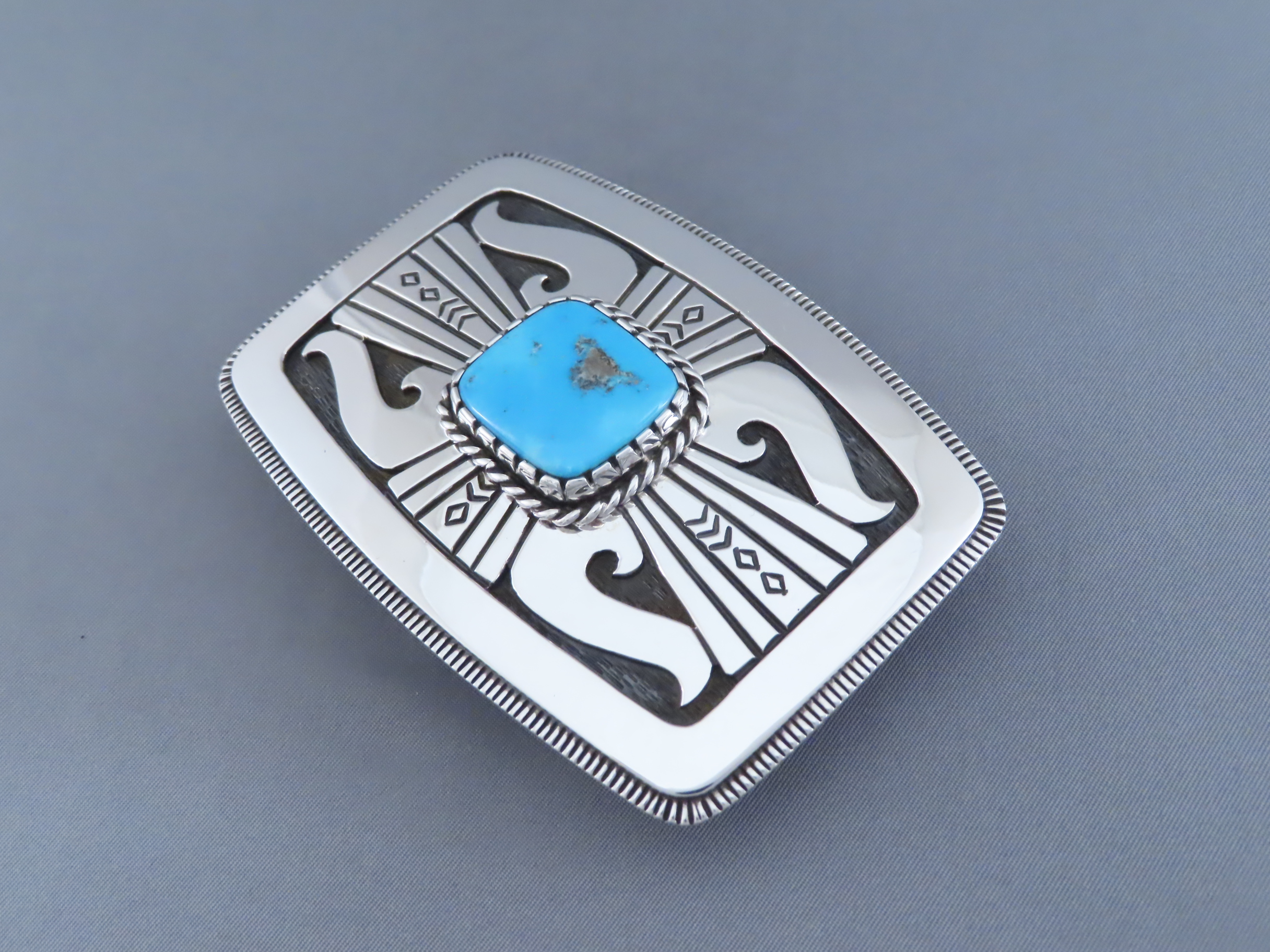 Blue Gem Turquoise Belt Buckle by Leonard Gene