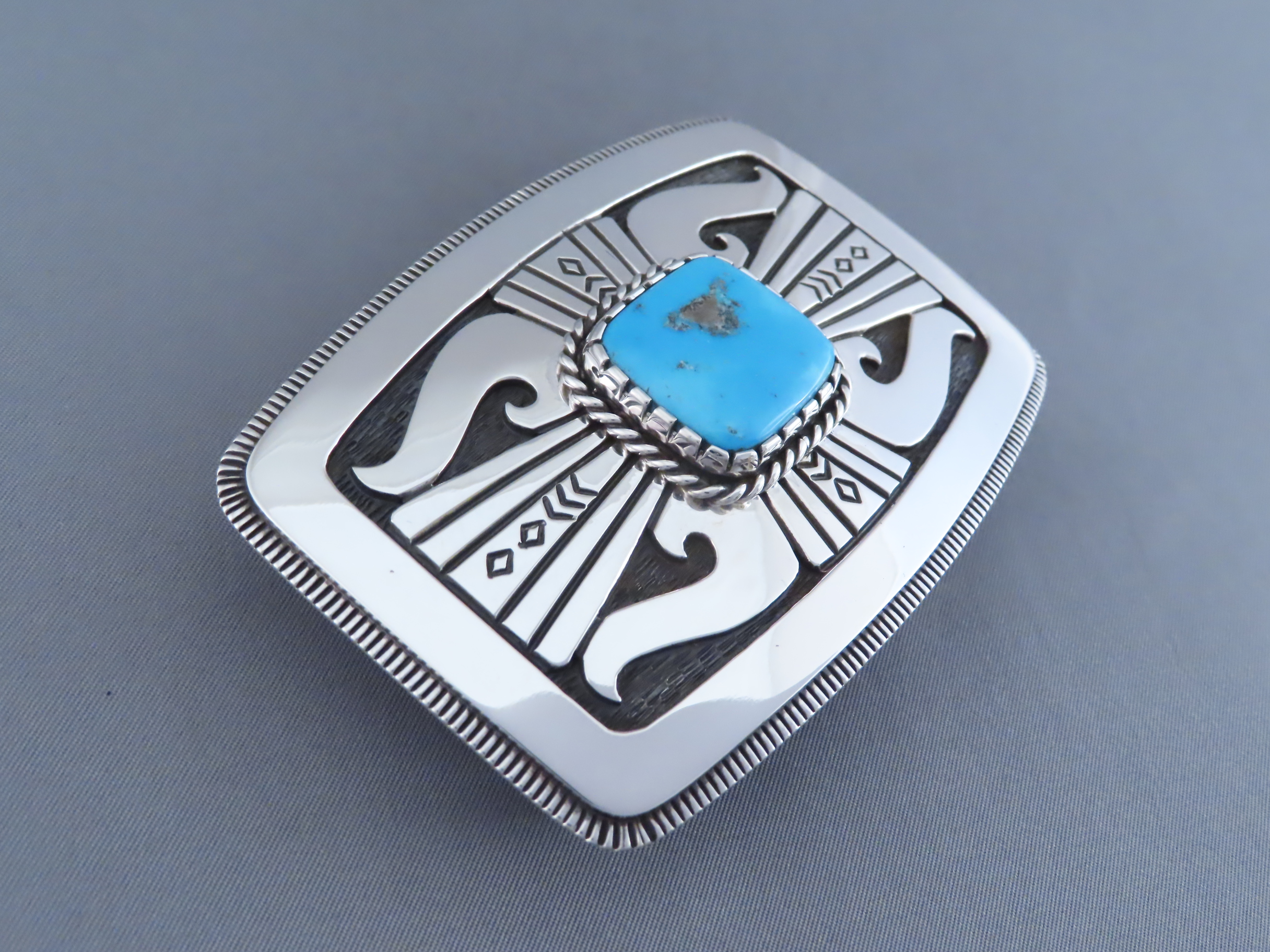 Blue Gem Turquoise Belt Buckle by Leonard Gene