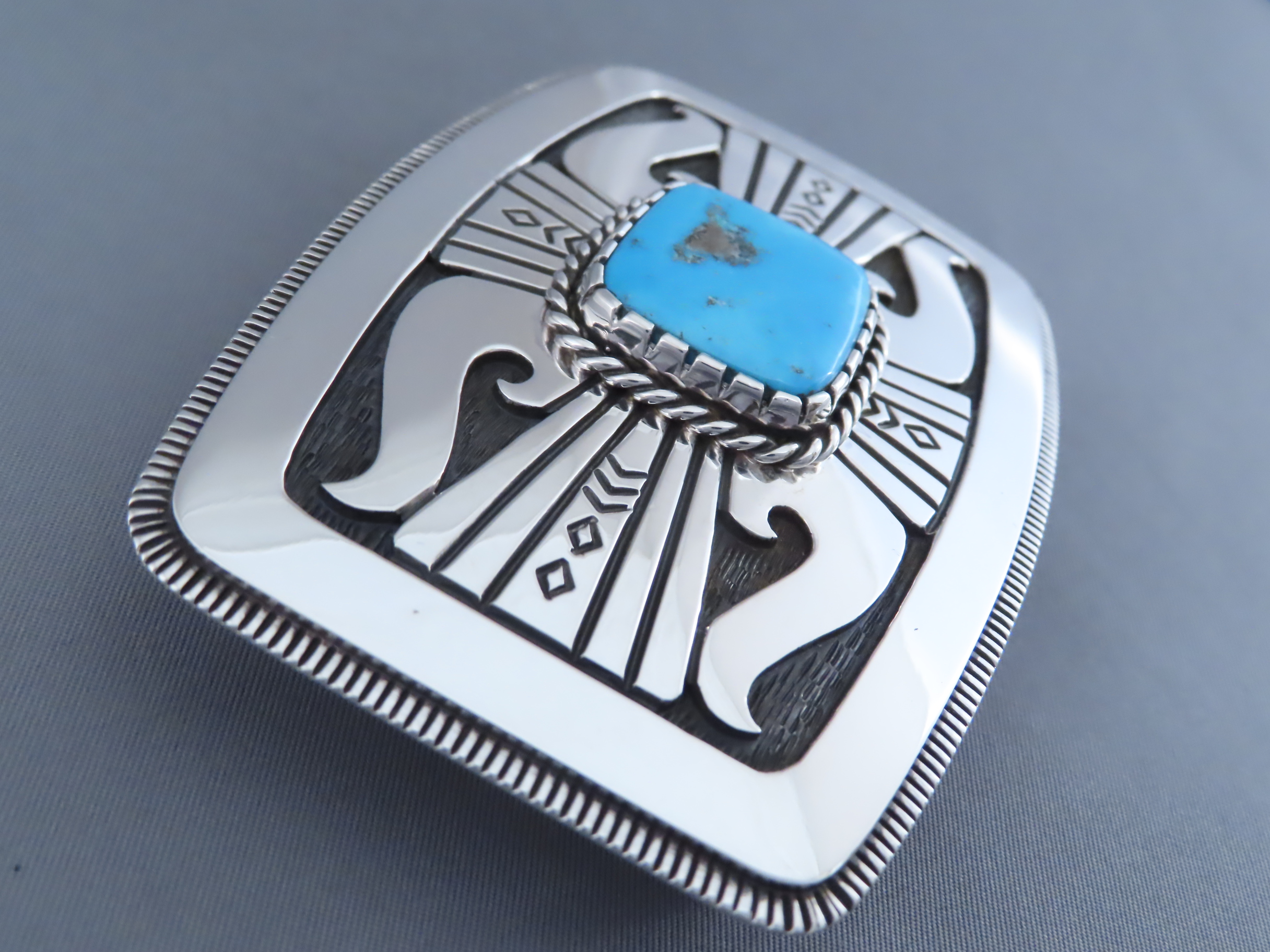 Blue Gem Turquoise Belt Buckle by Leonard Gene