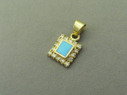 Gold Pendant with Diamonds & Turquoise