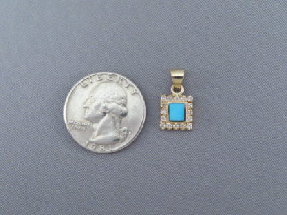 Gold Pendant with Diamonds & Turquoise