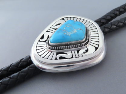 Blue Gem Turquoise Bolo Tie by Leonard Nez