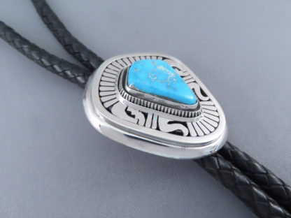 Blue Gem Turquoise Bolo Tie by Leonard Nez