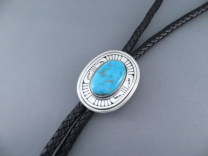 Leonard Nez Blue Gem Turquoise Bolo Tie