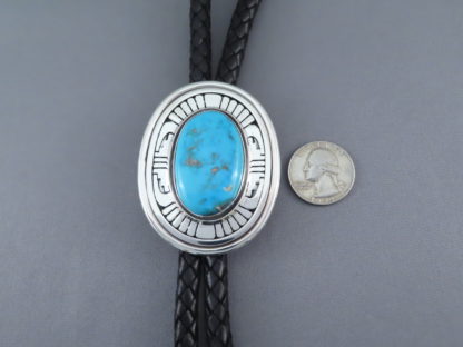 Leonard Nez Blue Gem Turquoise Bolo Tie