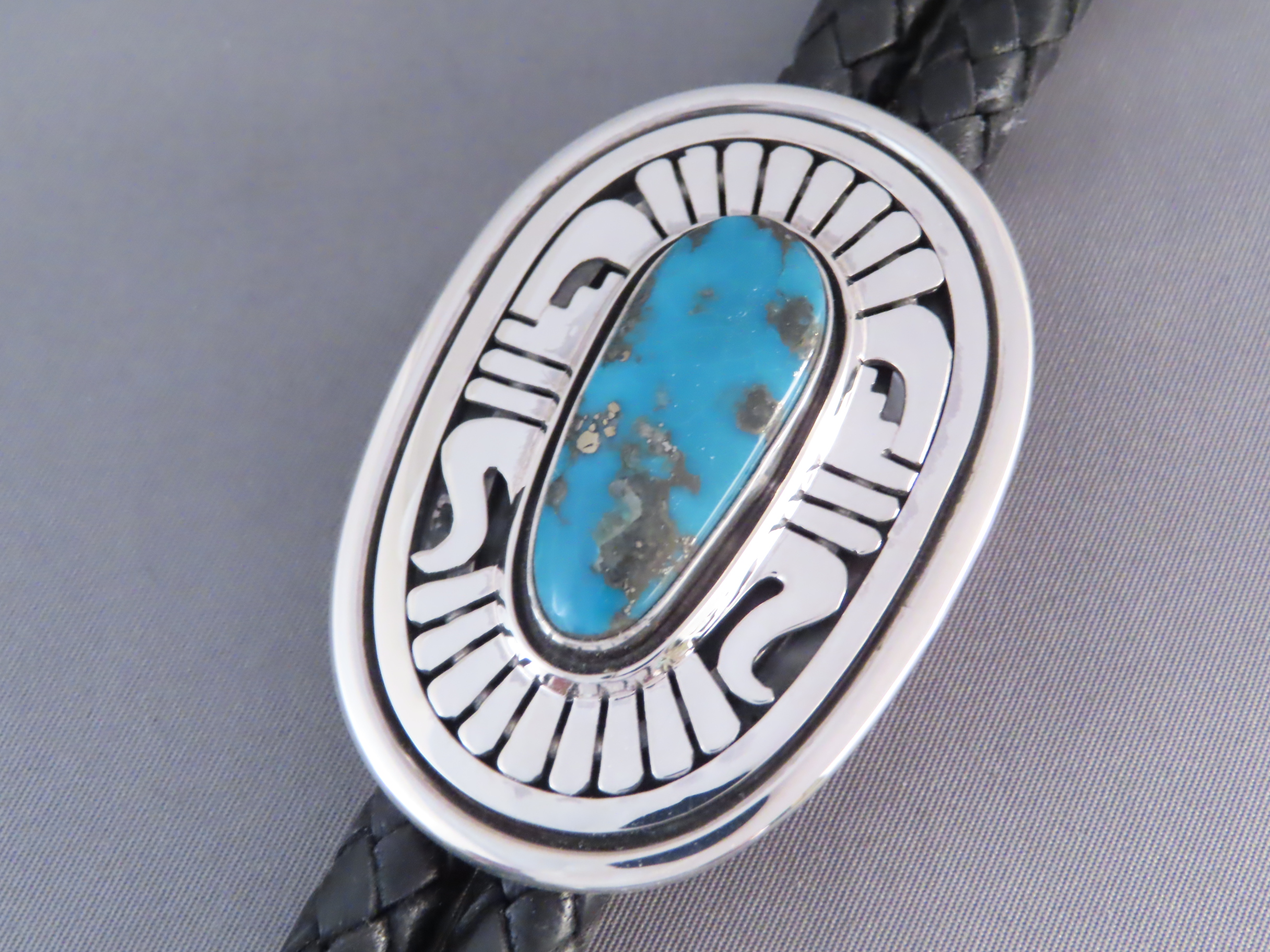Bolo Tie with Morenci Turquoise by Leonard Nez