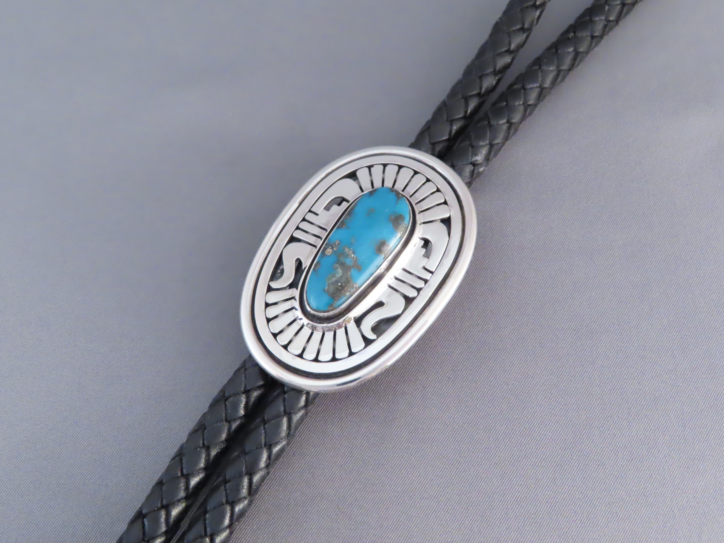 Bolo Tie with Morenci Turquoise by Leonard Nez