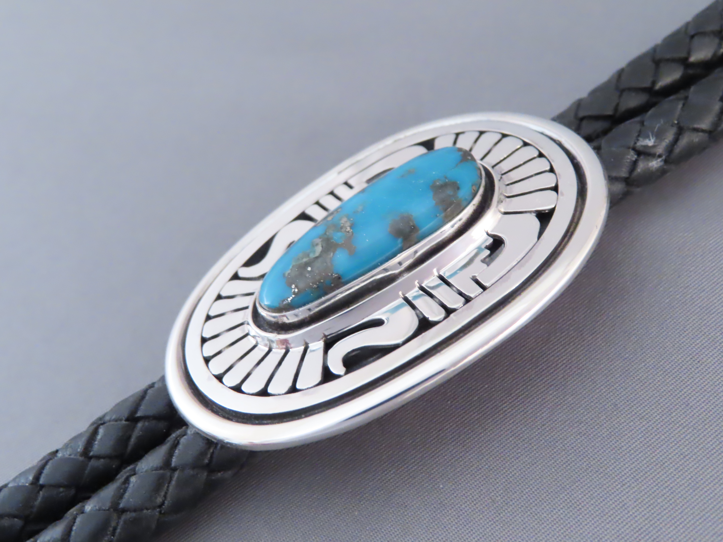 Bolo Tie with Morenci Turquoise by Leonard Nez