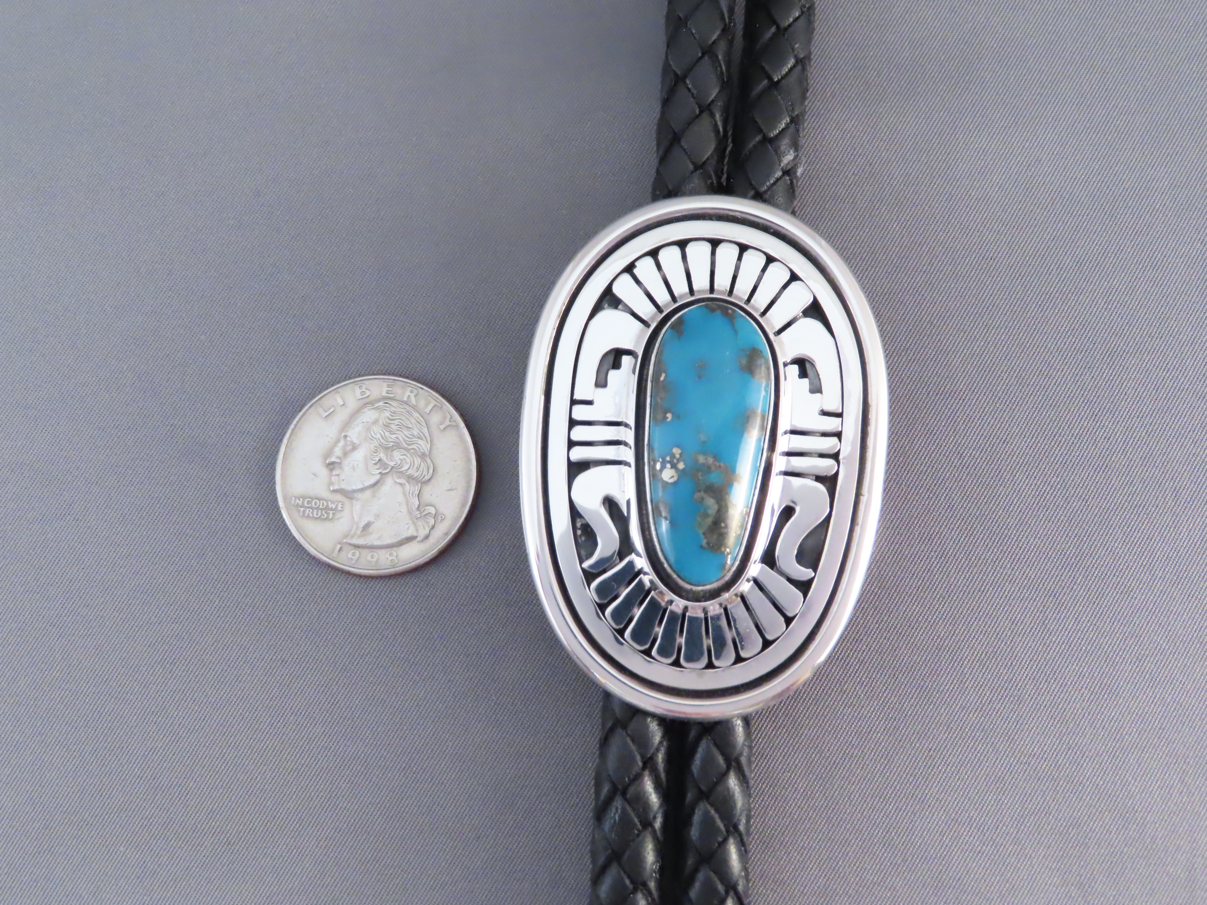 Bolo Tie with Morenci Turquoise by Leonard Nez