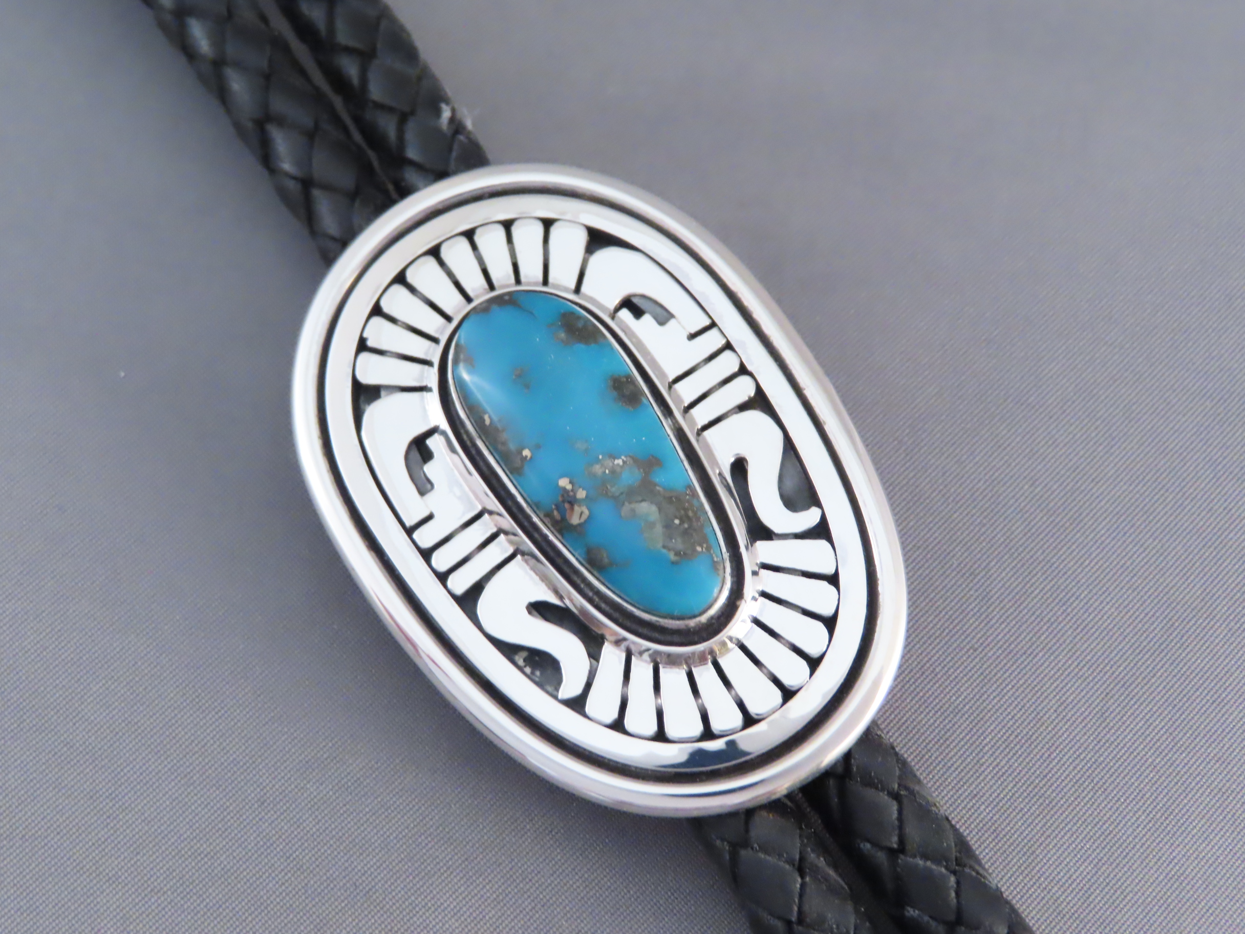 Bolo Tie with Morenci Turquoise by Leonard Nez