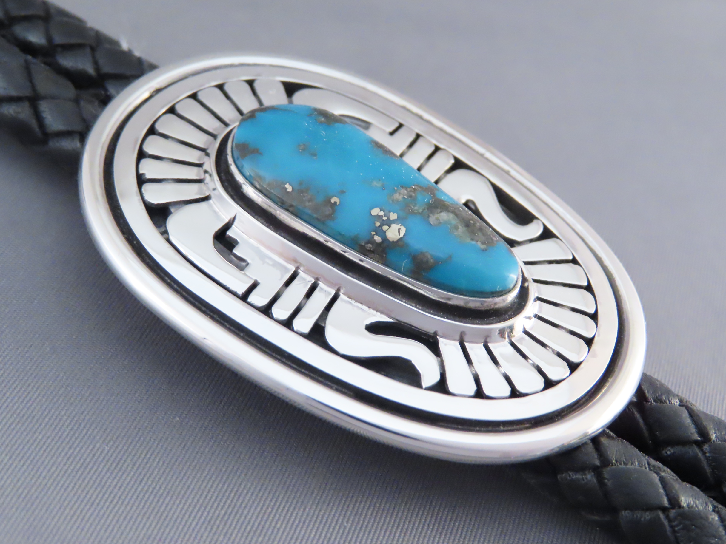 Bolo Tie with Morenci Turquoise by Leonard Nez