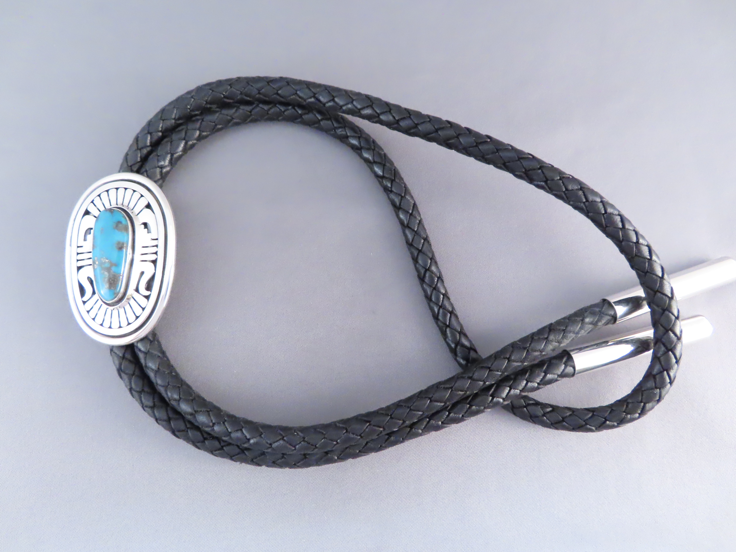 Bolo Tie with Morenci Turquoise by Leonard Nez