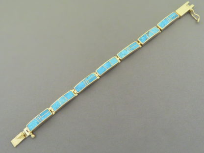 14kt Gold & Kingman Turquoise Inlay Link Bracelet