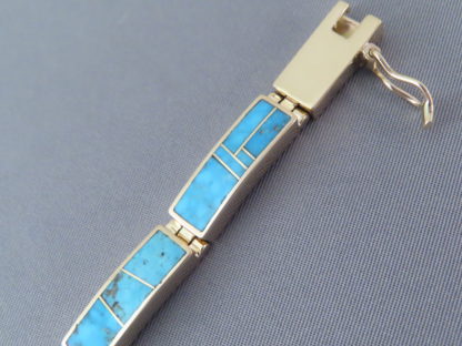 14kt Gold & Kingman Turquoise Inlay Link Bracelet