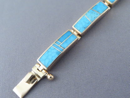 14kt Gold & Kingman Turquoise Inlay Link Bracelet