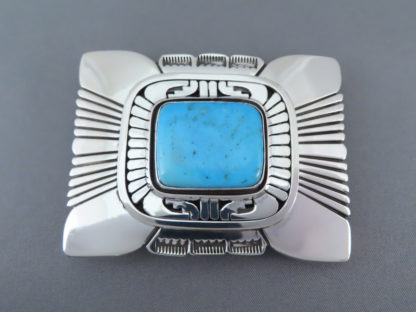Blue Gem Turquoise Belt Buckle by Leonard Nez