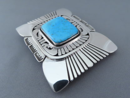 Blue Gem Turquoise Belt Buckle by Leonard Nez