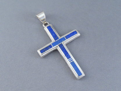 Lapis Inlay Cross Pendant (Larger)