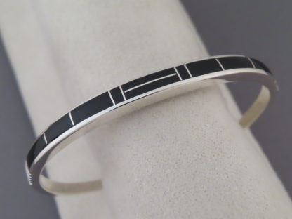 Sterling Silver & Black Jade Inlay Cuff Bracelet