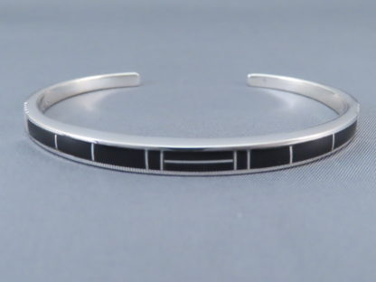 Sterling Silver & Black Jade Inlay Cuff Bracelet