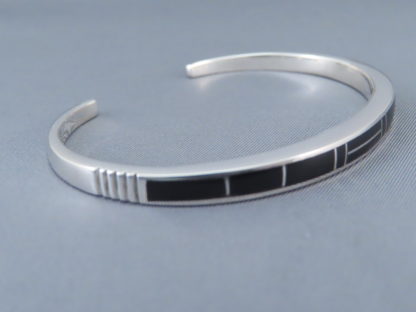 Sterling Silver & Black Jade Inlay Cuff Bracelet