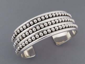 Wider Sterling Silver Cuff Bracelet with 'Dots' by Native American jewelry artist, Artie Yellowhorse FOR SALE $735-
