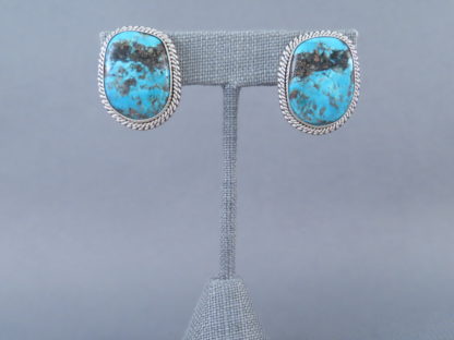 Morenci Turquoise & Sterling Silver Earrings by Artie Yellowhorse