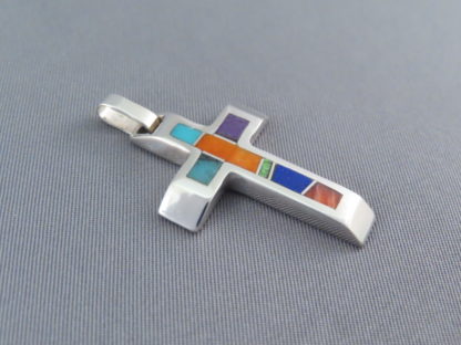 Cross Pendant with Multi-Color Inlay