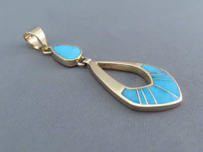 Gold Pendant with Turquoise Inlay
