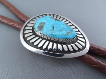 Bolo Tie with Morenci Turquoise set in Sterling Silver