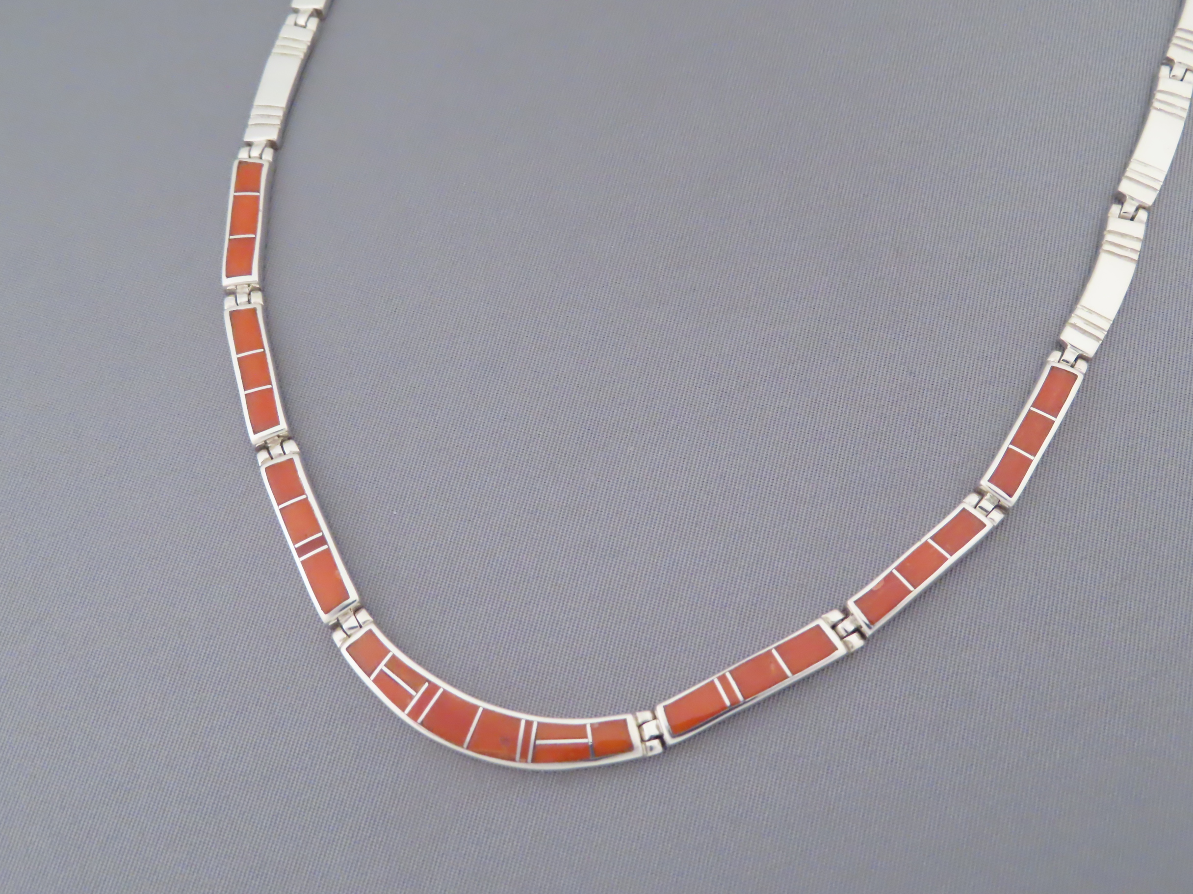 Sterling Silver & Coral Inlay Necklace