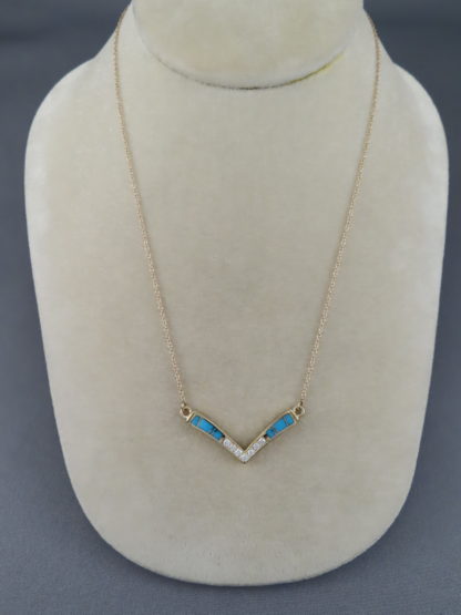 Diamond & Turquoise Inlay Necklace in 14kt Gold