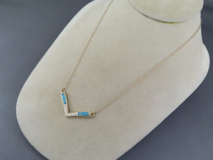 Diamond & Turquoise Inlay Necklace in 14kt Gold