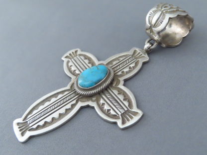 Sterling Silver Cross Pendant with Turquoise by Terry Martinez