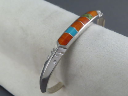 Colorful Multi-Stone Inlay Cuff Bracelet (Narrow)