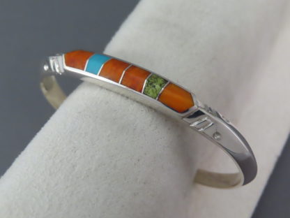 Colorful Multi-Stone Inlay Cuff Bracelet (Narrow)