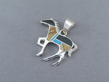 Multi-Stone Inlay Horse Pendant Featuring Turquoise