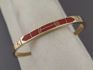 Gold & Coral Inlay Cuff Bracelet