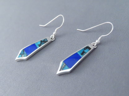 Long Dangling Turquoise & Lapis Inlay Earrings