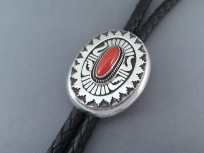 Coral & Silver Bolo Tie by Leonard Nez