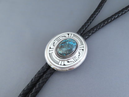 Bisbee Turquoise Bolo Tie by Leonard Nez (Navajo)