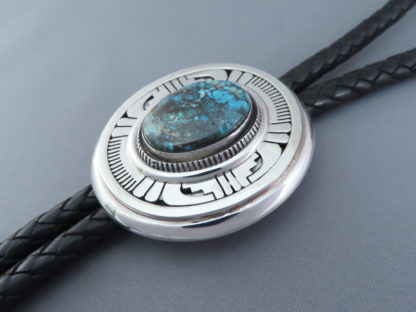 Bisbee Turquoise Bolo Tie by Leonard Nez (Navajo)