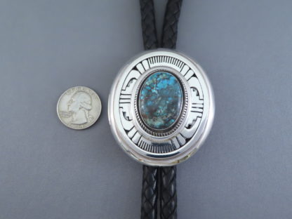 Bisbee Turquoise Bolo Tie by Leonard Nez (Navajo)