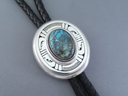 Bisbee Turquoise Bolo Tie by Leonard Nez (Navajo)