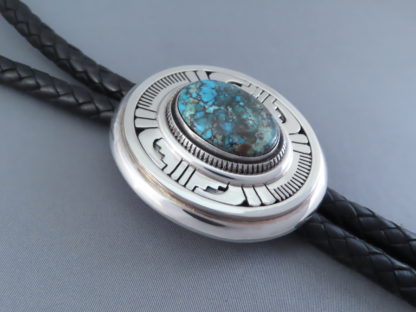 Bisbee Turquoise Bolo Tie by Leonard Nez (Navajo)