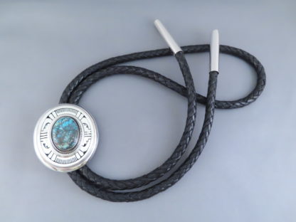 Bisbee Turquoise Bolo Tie by Leonard Nez (Navajo)